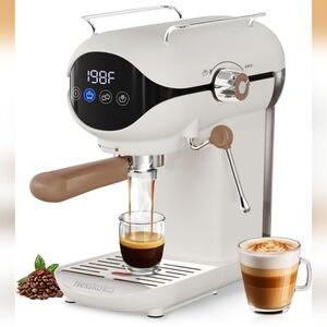 Espresso Machine with Steam Milk Frother Semi Automatic 20 Bar Compact White